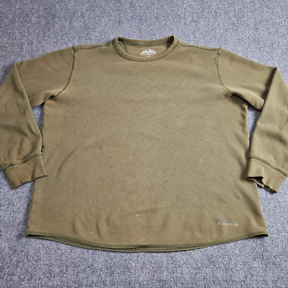 Vintage Eddie Bauer Thermal Shirt Mens XL Tall Olive Green Waffle Knit Gorp Y2K